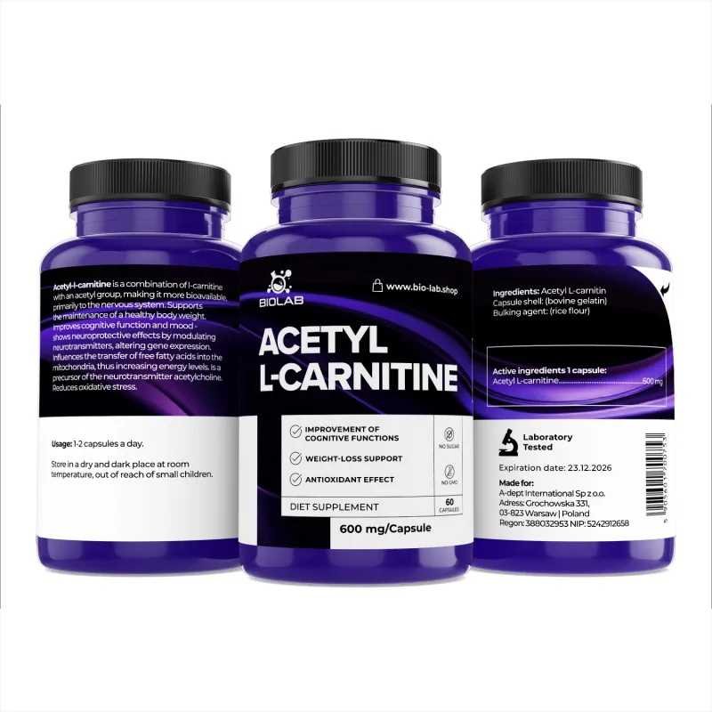 Acetyl L-carnitine 600 mg, 60 caps