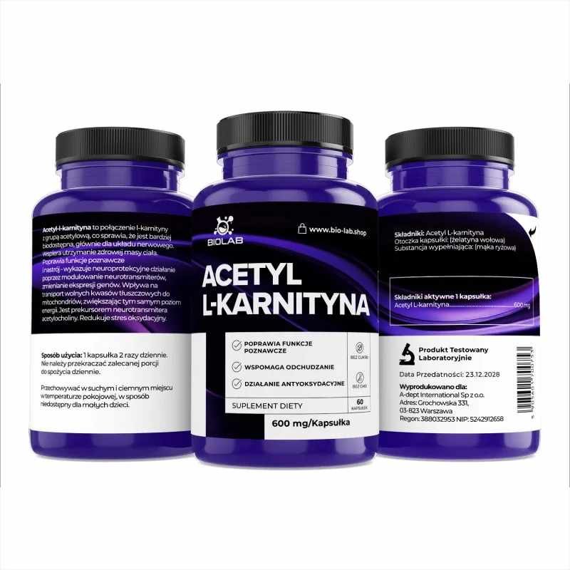 Acetyl L-carnitine 600 mg, 60 caps - Image 2