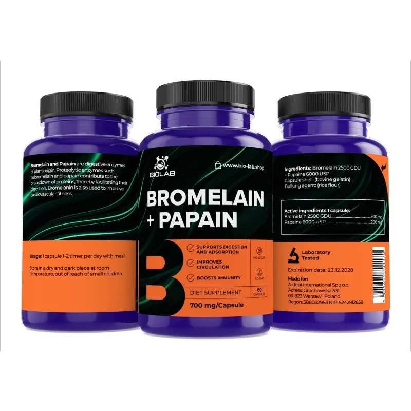 Bromelain + papain 700 mg, 60 caps