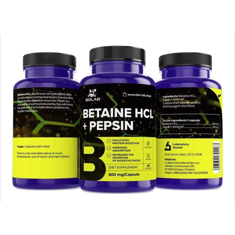 Betaine HCl + pepsin 800 mg, 60 caps