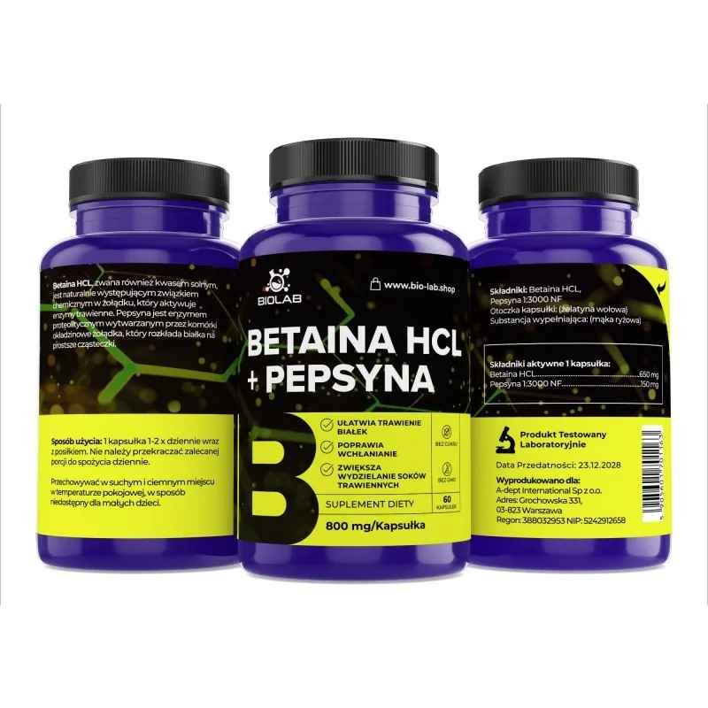Betaine HCl + pepsin 800 mg, 60 caps - Image 2