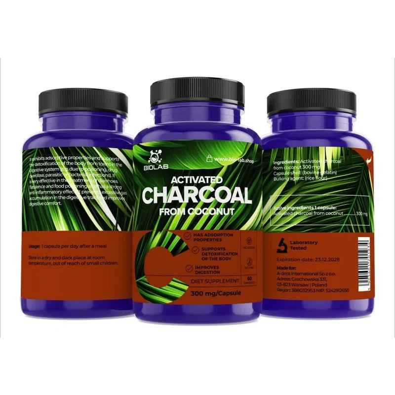 Coconut activated charcoal 300 mg, 60 caps