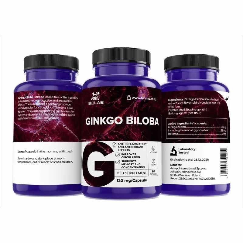 Ginkgo Biloba, standardized extract 120 mg, 60 caps
