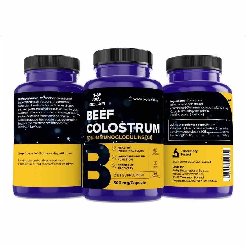 Colostrum Bovine 60% IgG 500 mg, 60 caps