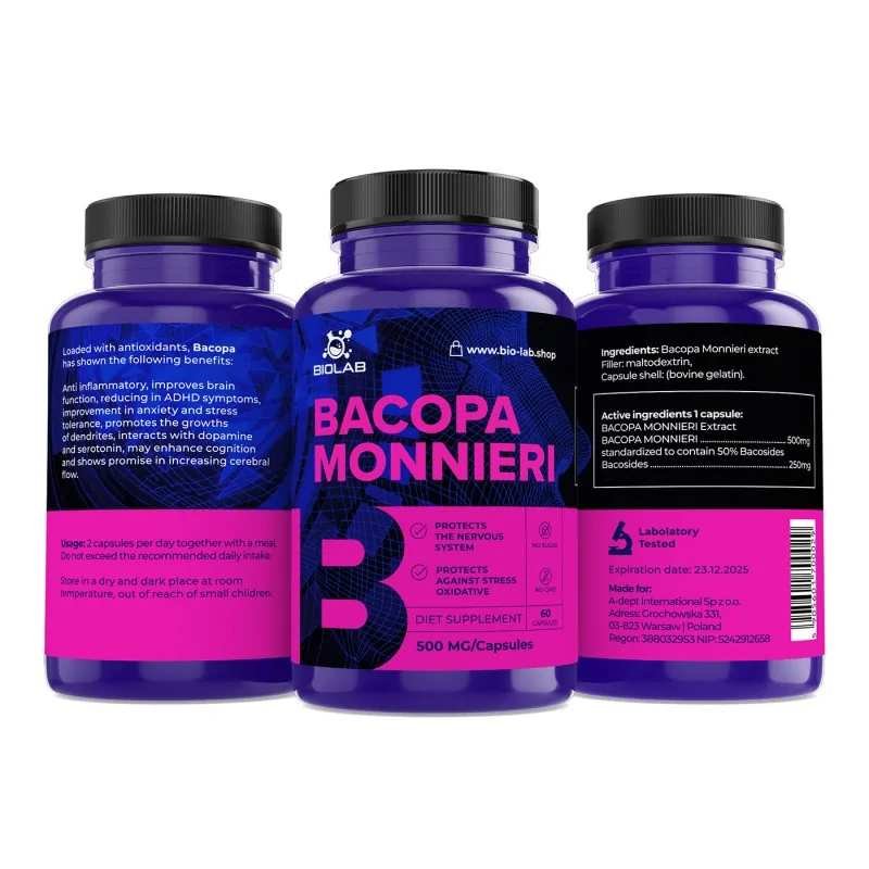 Bacopa monnieri, standardized extract 50% bacosides 500 mg, 60 caps