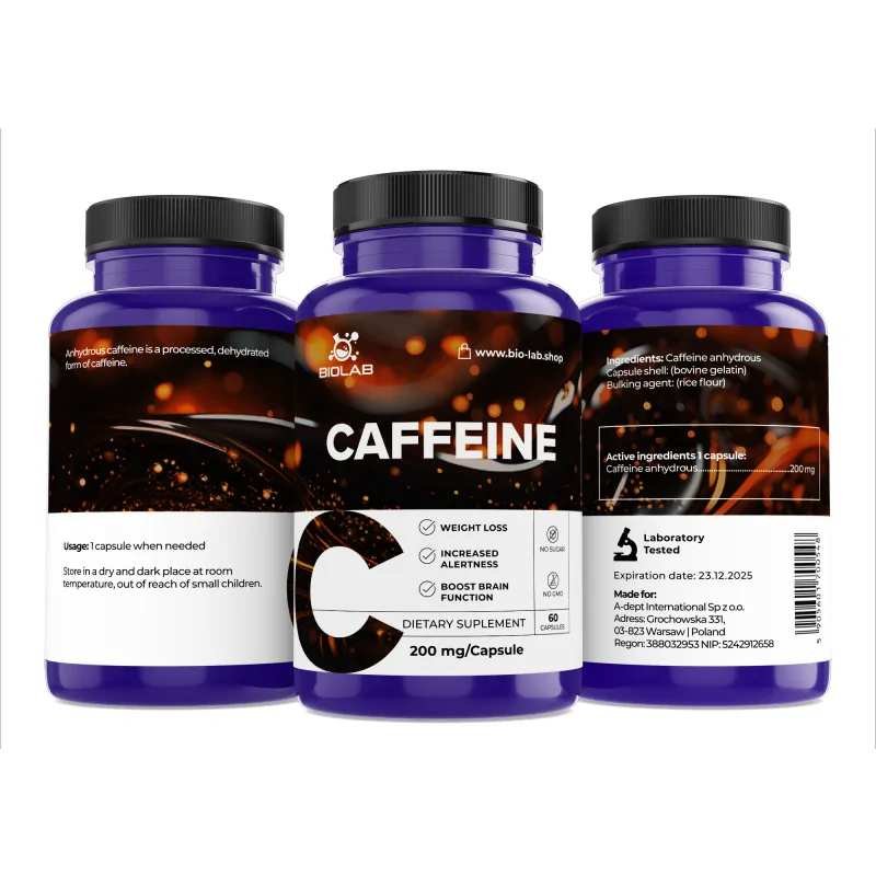 Caffeine 200 mg, 60 caps