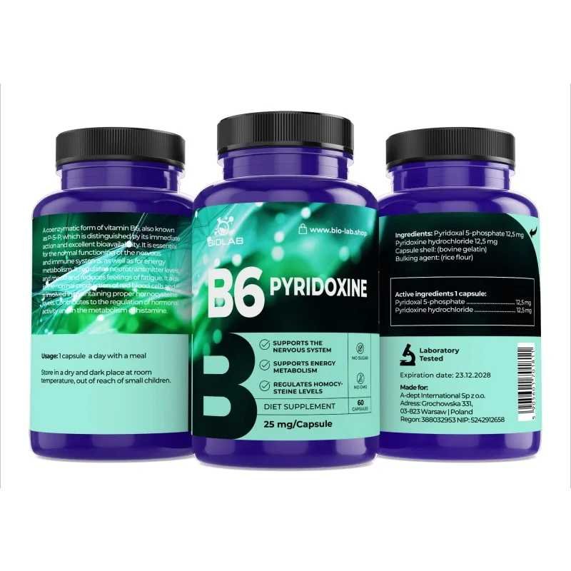 Vitamin B6 pyridoxine 25 mg, 60 caps