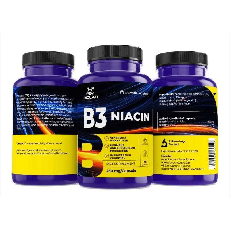 Vitamin B3 niacin 250 mg, 60 caps